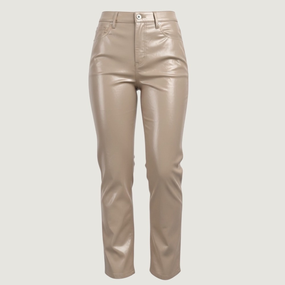 NEW Abercrombie & Fitch 90s Straight Ultra High Rise Pants 26/2 Tan Faux Leather